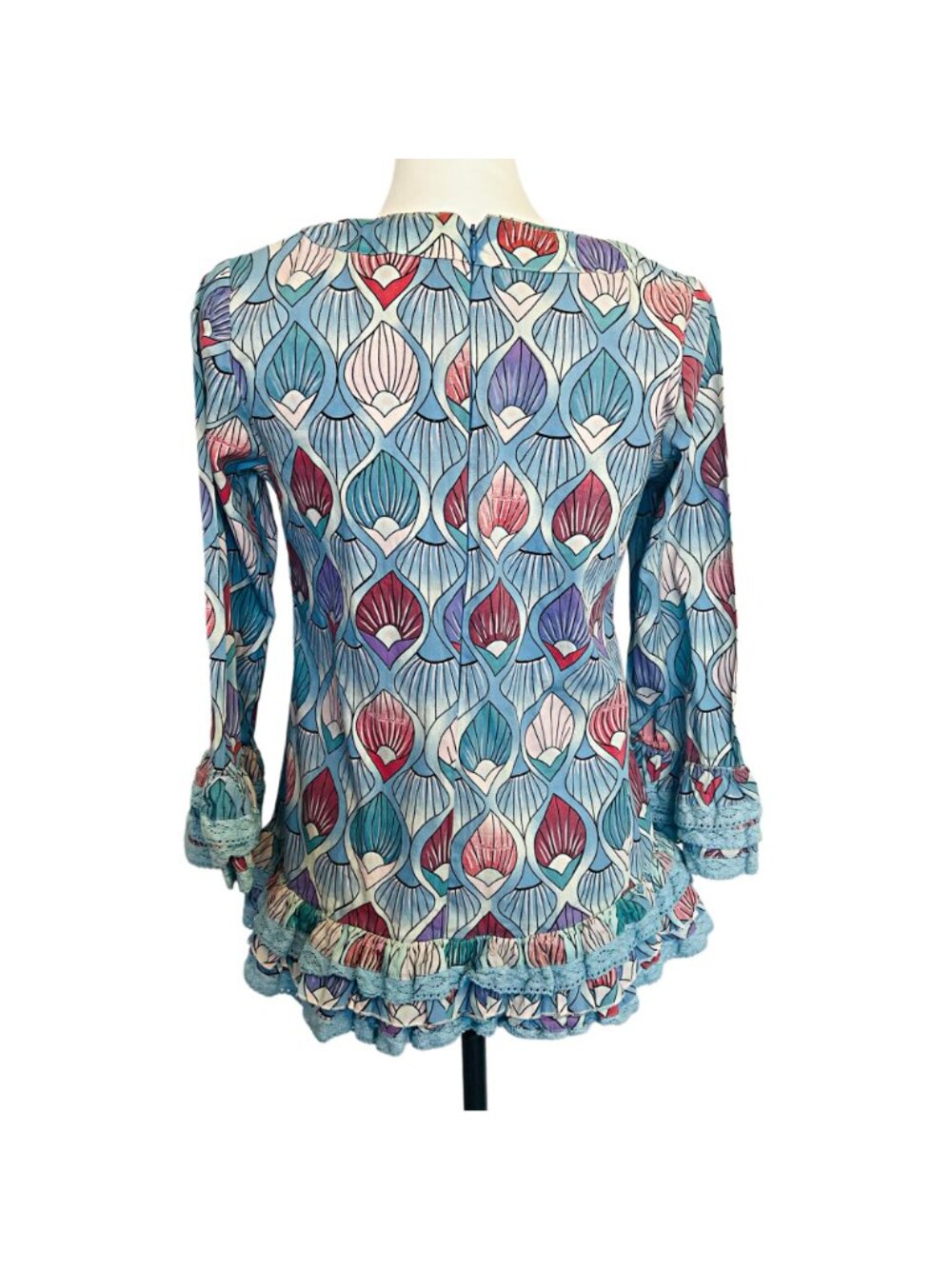 Almatrichi Madrid Spain Boho Blouse Geometric Ruffle Minimalist Preppy RARE Top - Picture 7 of 12